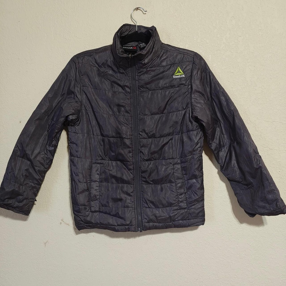 Reebok Mens Grey Puffer Jacket Full Zip Quilted Athleisure Coat Size M 10/12